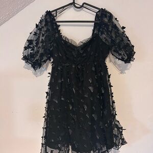 Chic Black Mini Dress with Butterfly Accents